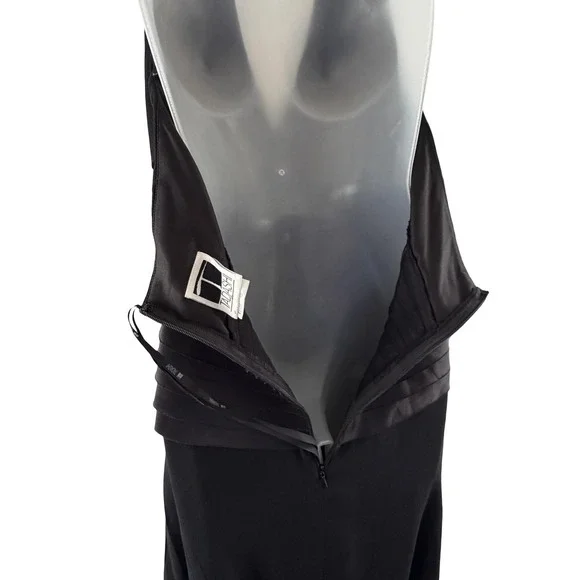 Vintage Tadashi Dress Womens 10 Black Silk Halter Pleated Y2K Gown Whimsigoth - Picture 6 of 16